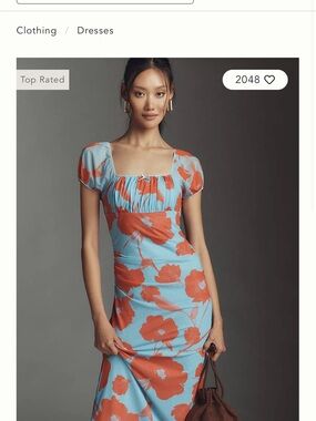 Anthropologie Maeve Puff-Sleeve Square-Neck Mesh Midi Dress